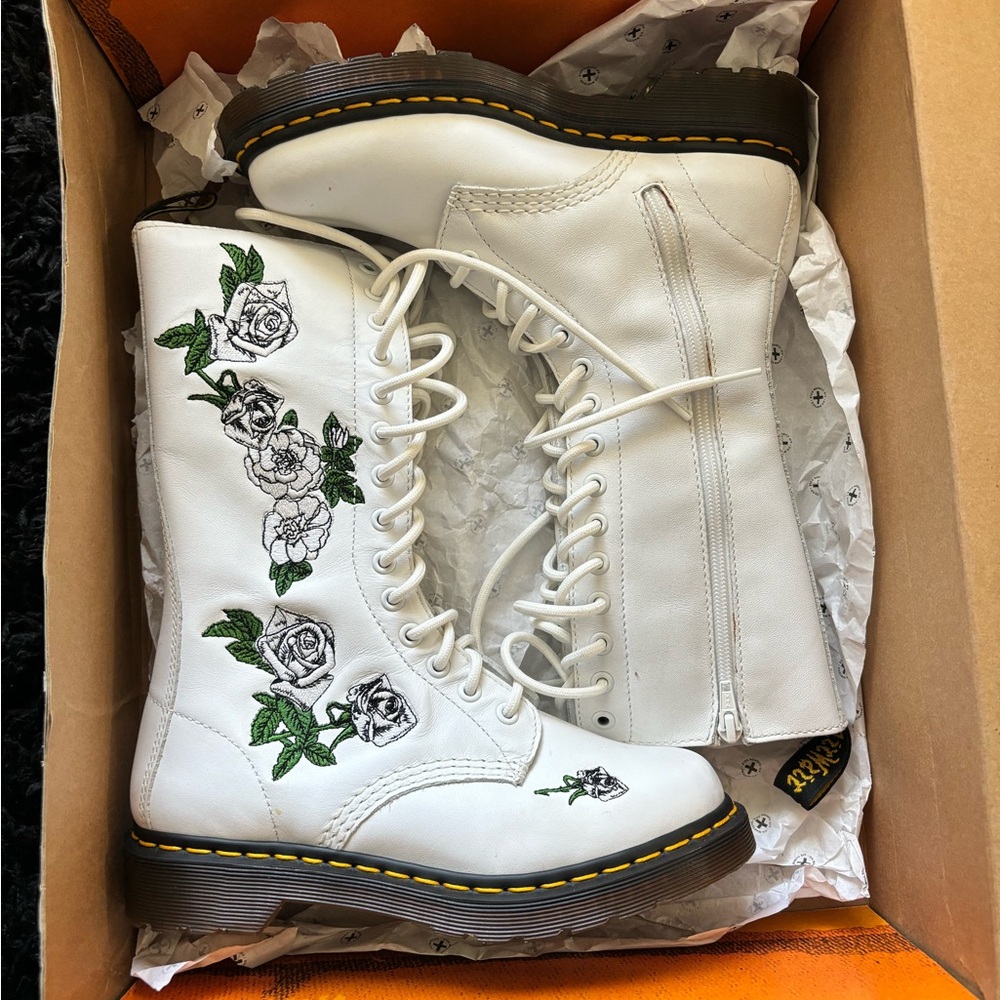 WOMENS DR MARTENS 1914 VONDA LEATHER MID CALF BOOTS - WHITE